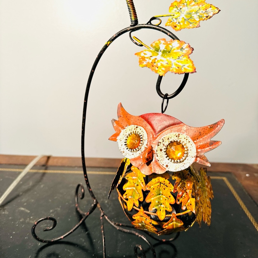 6" Metal Tin Owl Tea Light Candle Holder 12"